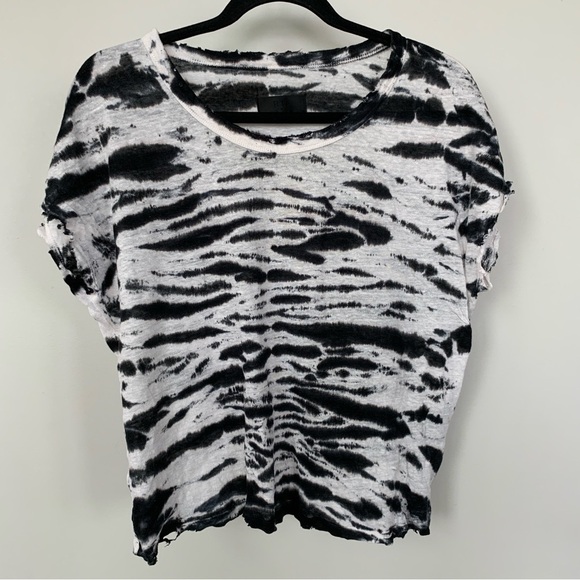 RtA Black & White 100% Linen Distressed Short Sleeve Top Size XS - Picture 1 of 11